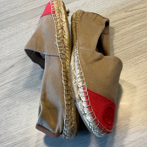 Tory Burch Color Block Espadrille Flat Canvas Tan Red- Size 7 Medium - Picture 9 of 16